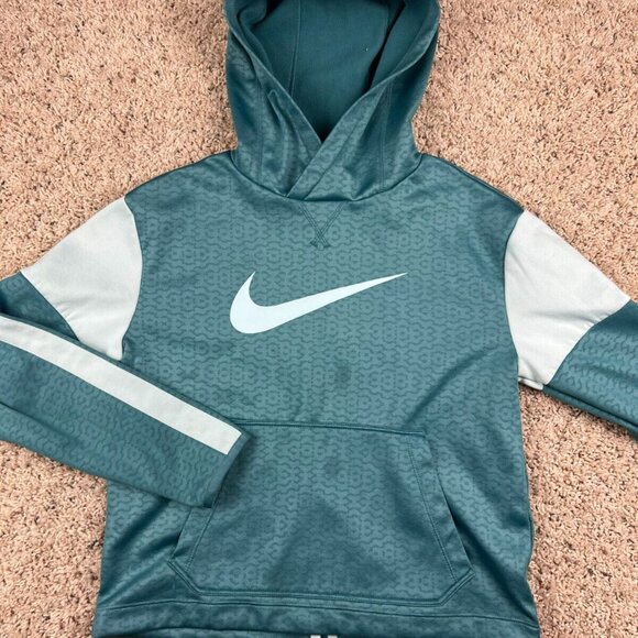 Nike Other - Nike Hoodie Girls Large Blue Green Dri Fit Swoosh Logo w Pocket Pullover